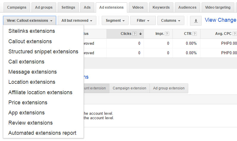 using Adwords ad extensions